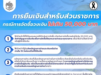 The Comptroller General's Department has
therefore established criteria and
procedures for borrowing money for
purchases not exceeding 50,000 baht for
government agencies to adhere to.
