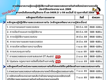 ประชาสัมพันธ์การพัฒนาความรู้ของผู้ปฏิบัติงานด้านการตรวจสอบภายในสำหรับหน่วยงานของรัฐ
ประจำปีงบประมาณ พ.ศ. 2569