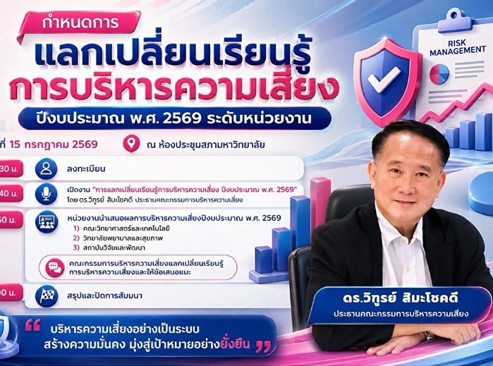 บุคลากรหน่วยตรวจสอบภายในเข้าร่วมประชุมการแลกเปลี่ยนเรียนรู้การบริหารความเสี่ยง
ปีงบประมาณ พ.ศ. 2569